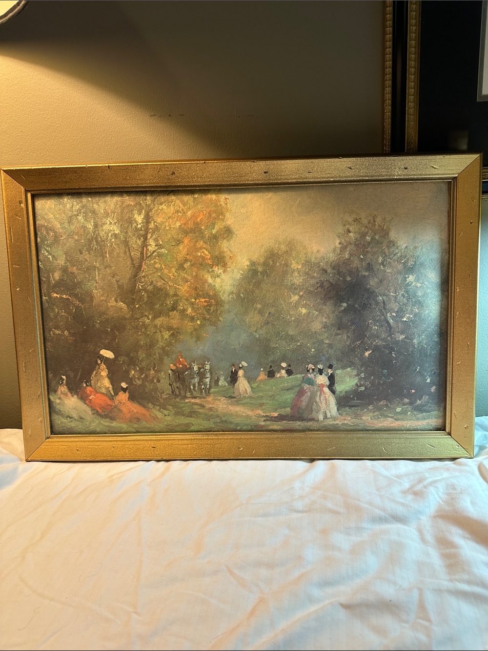 Vintage Gold Framed Garden Scene Painting - Classic Home Art